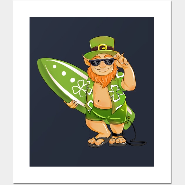 Surfing Leprechaun Hawaiian Surfing St Patricks Day Hawaii Wall Art by 14thFloorApparel